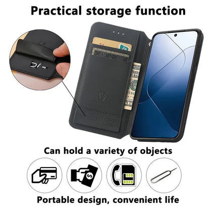 CASENEO 001 Series for Xiaomi 14T Case RFID Blocking Wallet Leather Cover Pattern Print