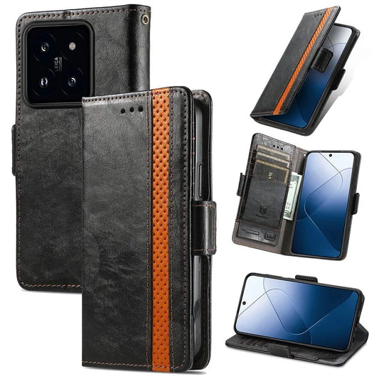 CASENEO 002 Series For Xiaomi 14T Case Stand Wallet Splicing PU Leather Cover