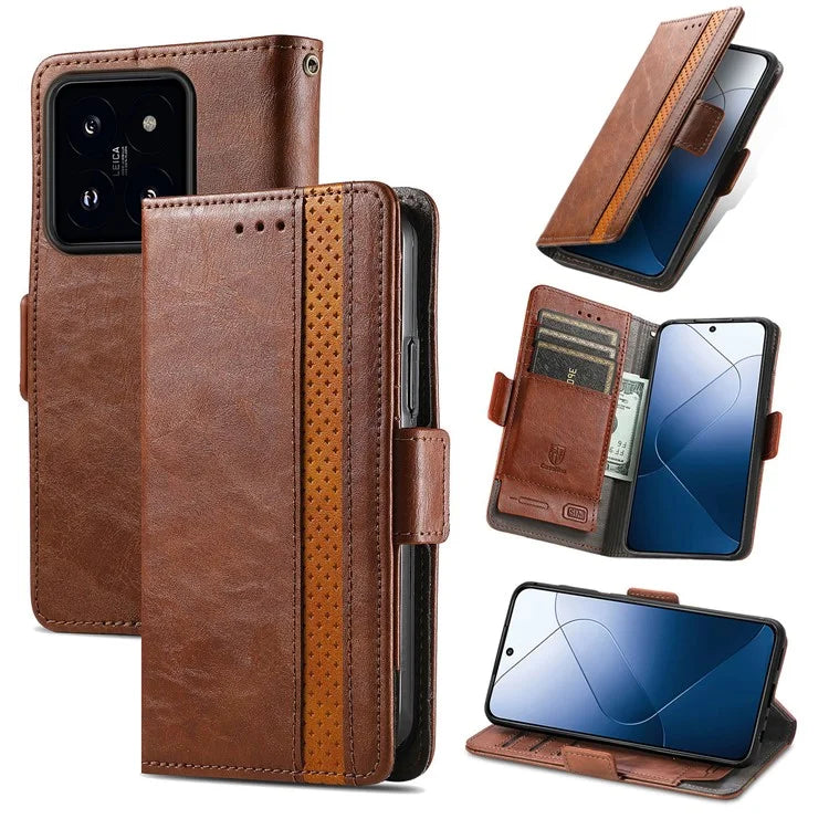 CASENEO 002 Series For Xiaomi 14T Case Stand Wallet Splicing PU Leather Cover