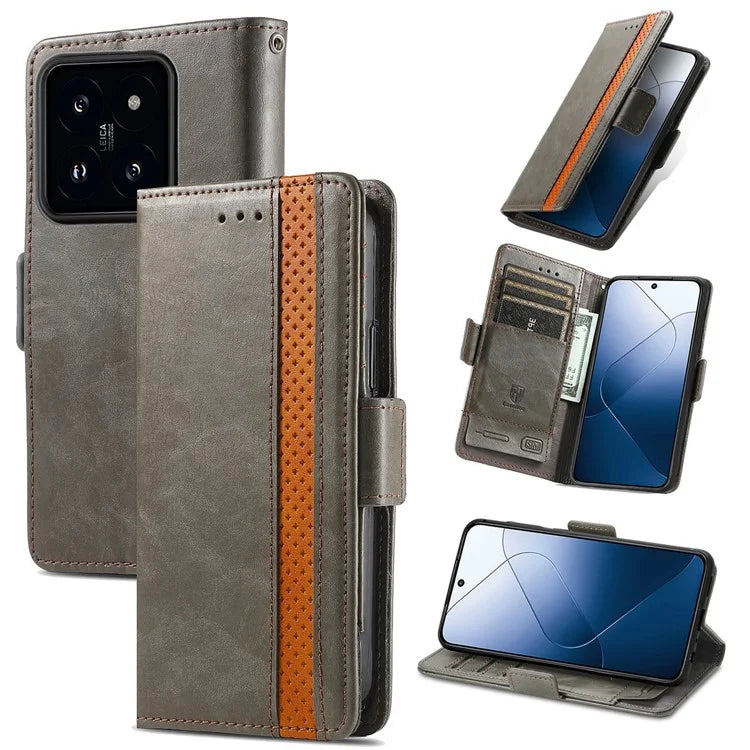 CASENEO 002 Series For Xiaomi 14T Case Stand Wallet Splicing PU Leather Cover