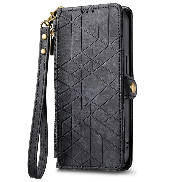 For Xiaomi 14T Case Zipper Wallet Geometry Lines Leather Phone Cover