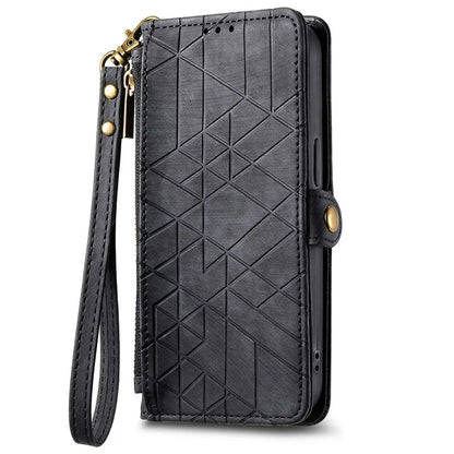 For Xiaomi 14T Case Zipper Wallet Geometry Lines Leather Phone Cover