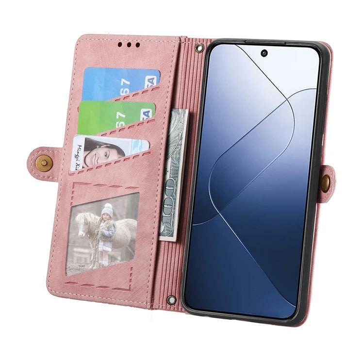 For Xiaomi 14T Case Zipper Wallet Geometry Lines Leather Phone Cover