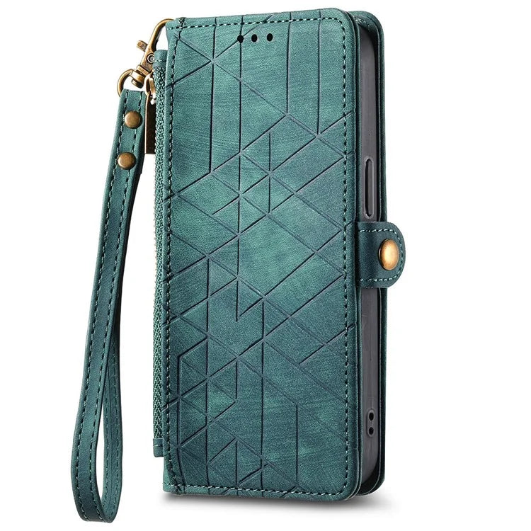For Xiaomi 14T Case Zipper Wallet Geometry Lines Leather Phone Cover