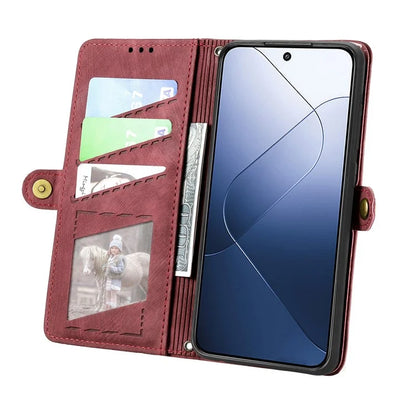 For Xiaomi 14T Case Zipper Wallet Geometry Lines Leather Phone Cover