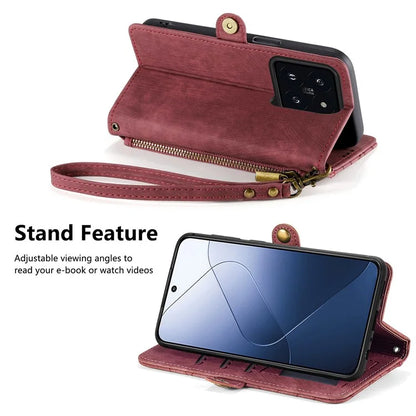 For Xiaomi 14T Case Zipper Wallet Geometry Lines Leather Phone Cover