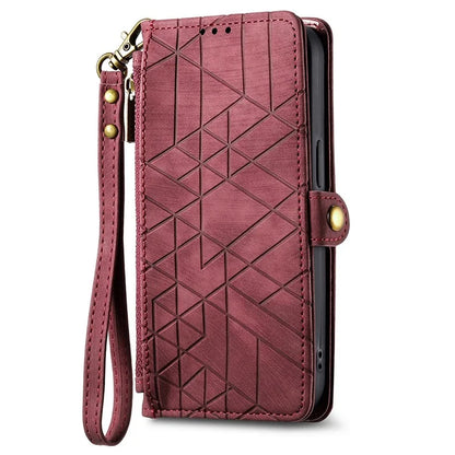 For Xiaomi 14T Case Zipper Wallet Geometry Lines Leather Phone Cover