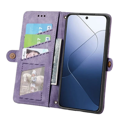 For Xiaomi 14T Case Zipper Wallet Geometry Lines Leather Phone Cover