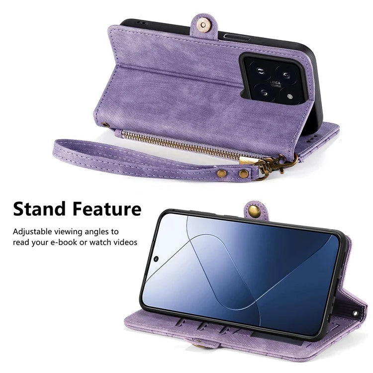 For Xiaomi 14T Case Zipper Wallet Geometry Lines Leather Phone Cover