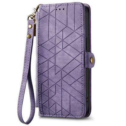 For Xiaomi 14T Case Zipper Wallet Geometry Lines Leather Phone Cover