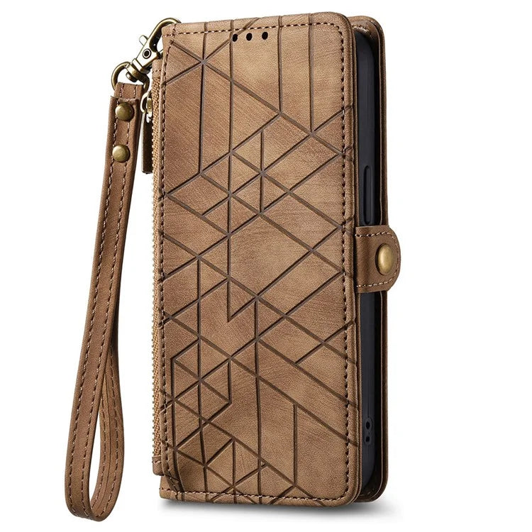 For Xiaomi 14T Case Zipper Wallet Geometry Lines Leather Phone Cover