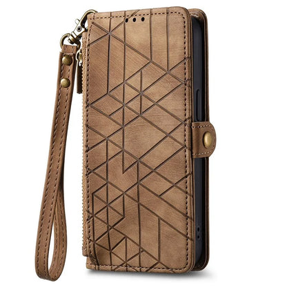 For Xiaomi 14T Case Zipper Wallet Geometry Lines Leather Phone Cover