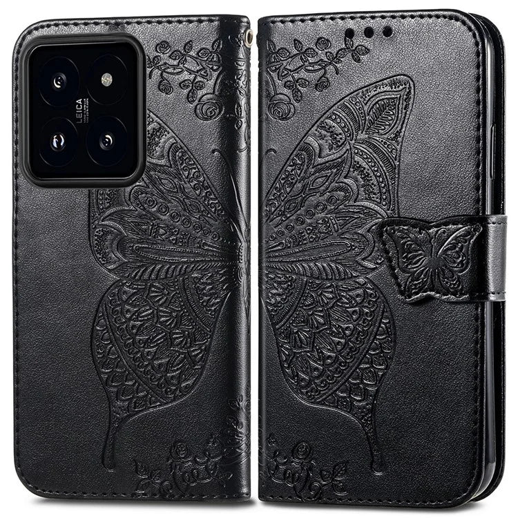 For Xiaomi 14T Case PU Leather Wallet Phone Cover Butterfly Pattern