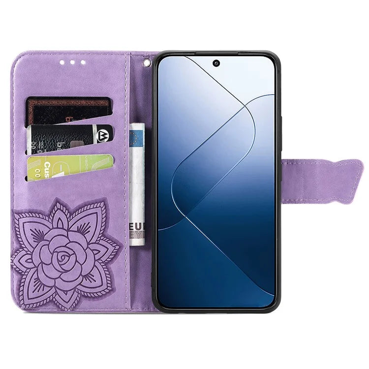 For Xiaomi 14T Case PU Leather Wallet Phone Cover Butterfly Pattern
