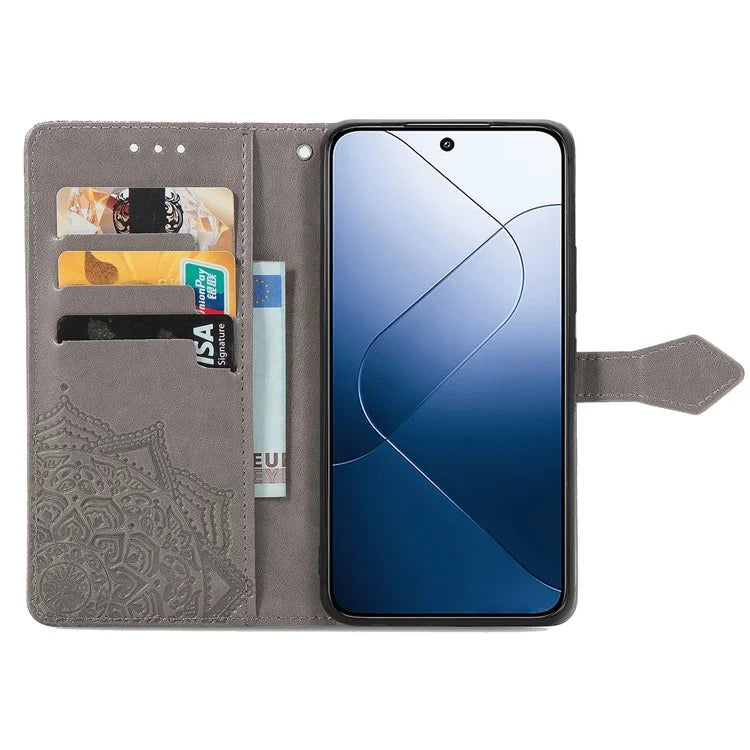 For Xiaomi 14T Case Mandala Embossed Design Leather Wallet Phone Cover
