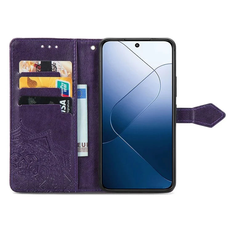 For Xiaomi 14T Case Mandala Embossed Design Leather Wallet Phone Cover