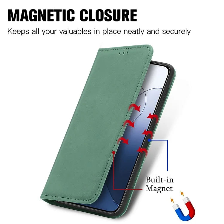 For Xiaomi 14T Case Skin Touch Feeling Leather Wallet Phone Cover Magnetic Absorption