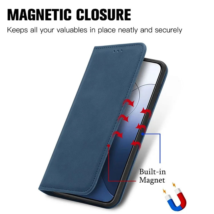 For Xiaomi 14T Case Skin Touch Feeling Leather Wallet Phone Cover Magnetic Absorption
