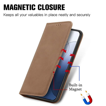 For Xiaomi 14T Case Skin Touch Feeling Leather Wallet Phone Cover Magnetic Absorption