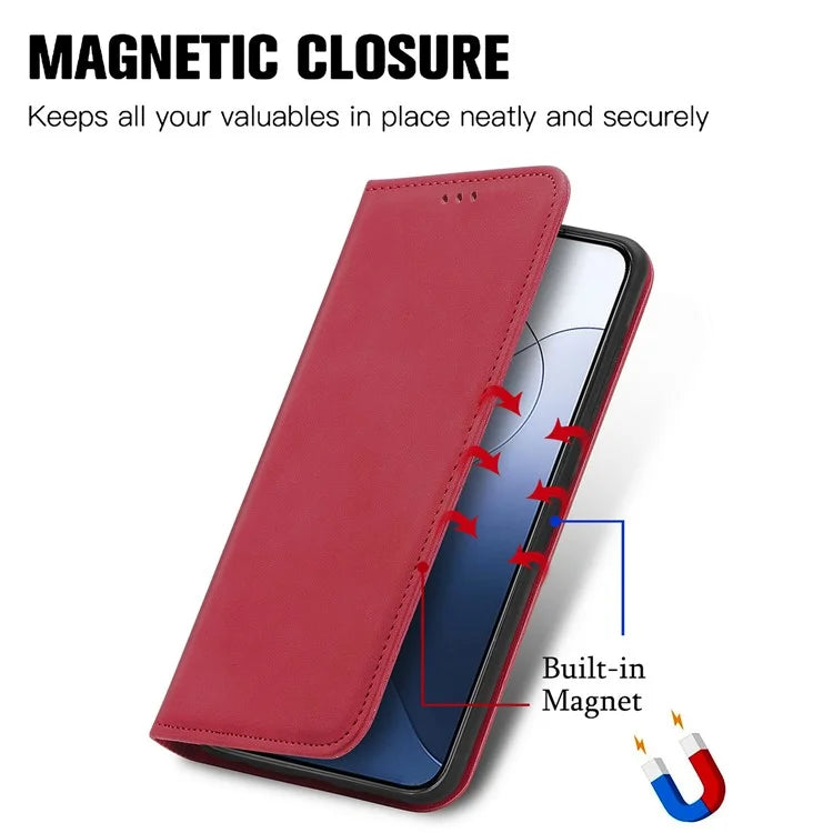 For Xiaomi 14T Case Skin Touch Feeling Leather Wallet Phone Cover Magnetic Absorption