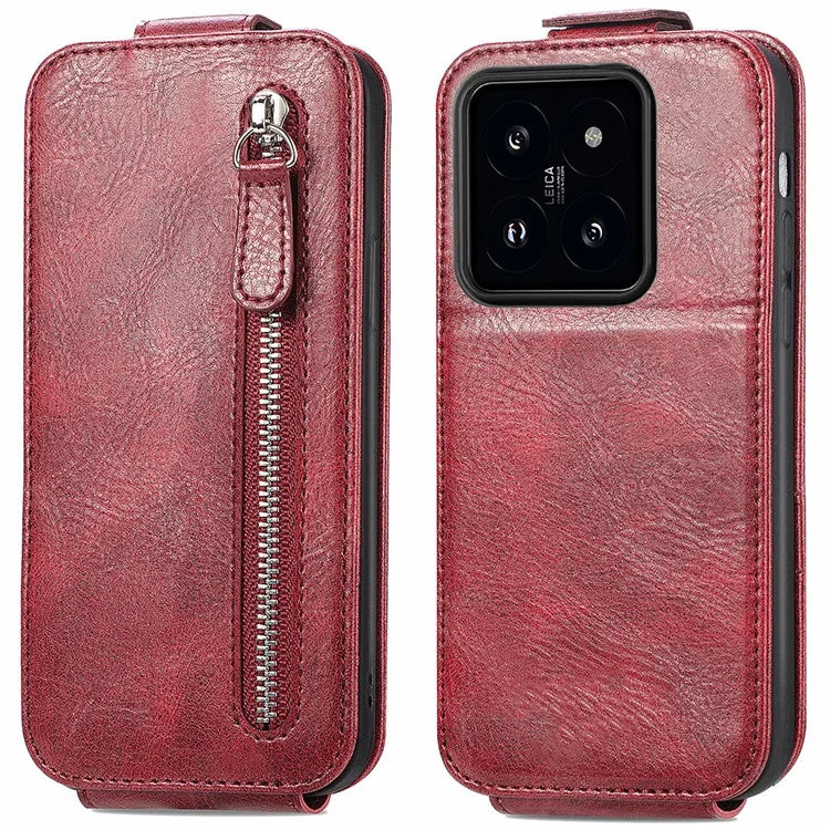 For Xiaomi 14T Case Zipper Wallet Phone Leather Cover Vertical Flip Closing