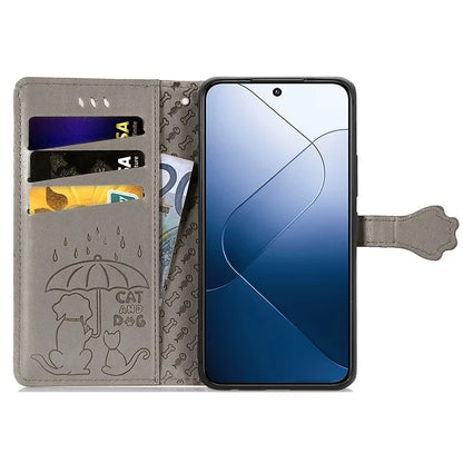 For Xiaomi 14T Case Leather Wallet Flip Phone Cover Cute Cat Dog Pattern