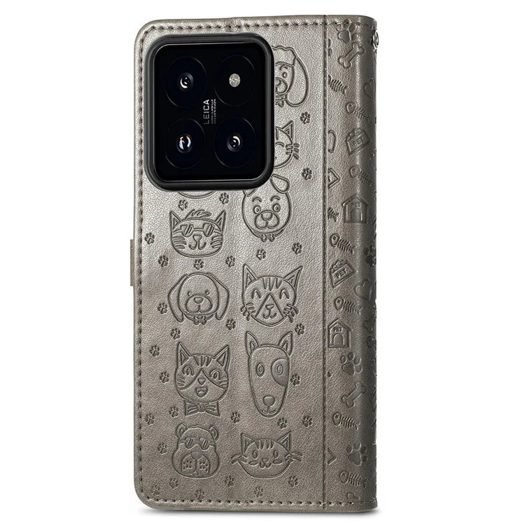 For Xiaomi 14T Case Leather Wallet Flip Phone Cover Cute Cat Dog Pattern
