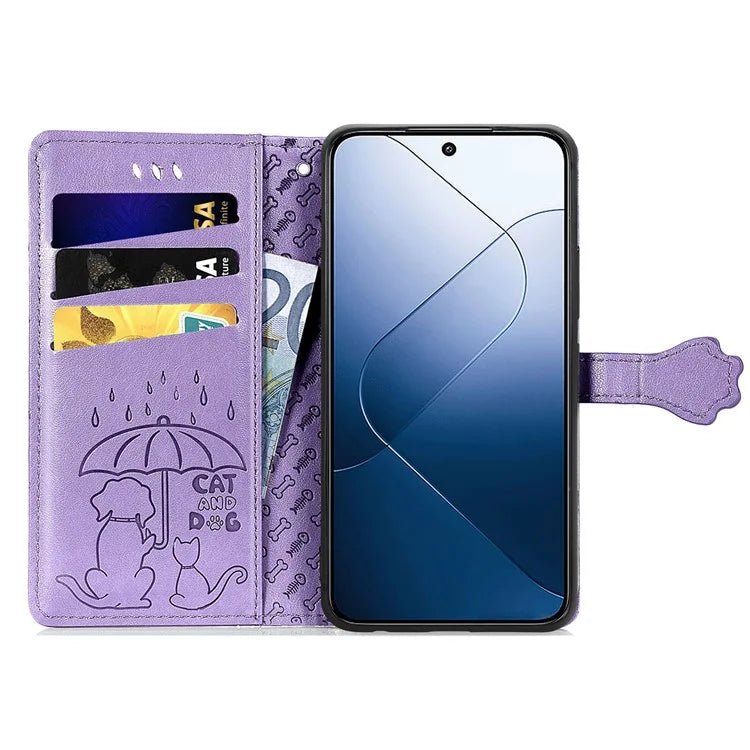 For Xiaomi 14T Case Leather Wallet Flip Phone Cover Cute Cat Dog Pattern