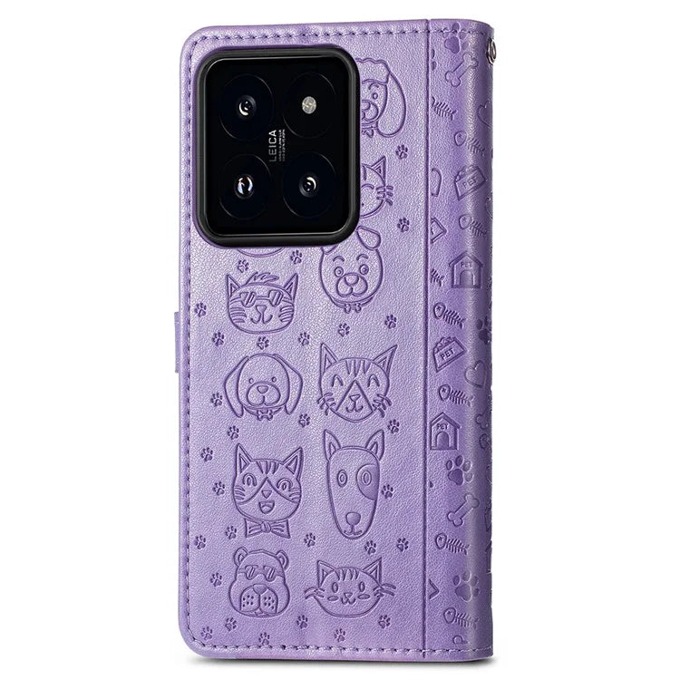 For Xiaomi 14T Case Leather Wallet Flip Phone Cover Cute Cat Dog Pattern