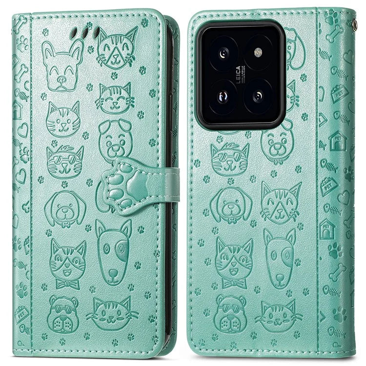 For Xiaomi 14T Case Leather Wallet Flip Phone Cover Cute Cat Dog Pattern