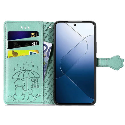 For Xiaomi 14T Case Leather Wallet Flip Phone Cover Cute Cat Dog Pattern