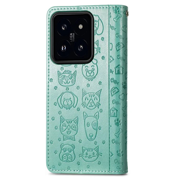 For Xiaomi 14T Case Leather Wallet Flip Phone Cover Cute Cat Dog Pattern