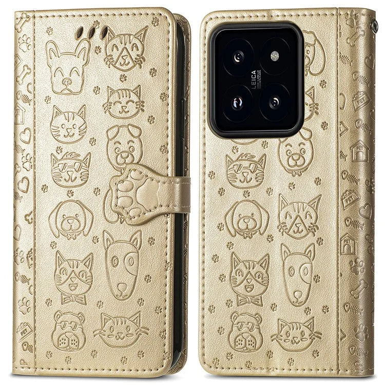 For Xiaomi 14T Case Leather Wallet Flip Phone Cover Cute Cat Dog Pattern