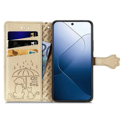 For Xiaomi 14T Case Leather Wallet Flip Phone Cover Cute Cat Dog Pattern