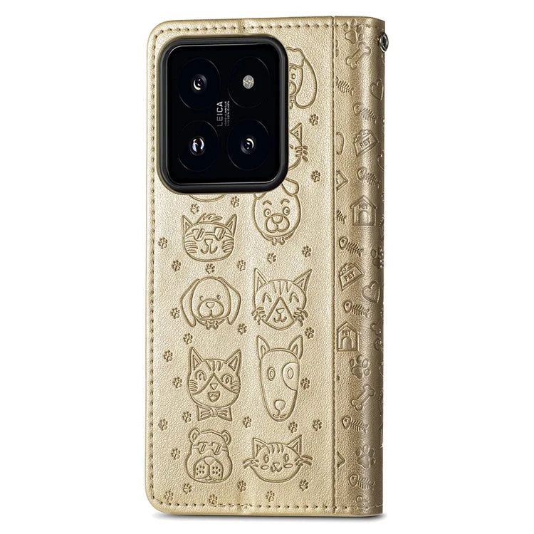 For Xiaomi 14T Case Leather Wallet Flip Phone Cover Cute Cat Dog Pattern