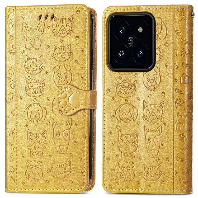For Xiaomi 14T Case Leather Wallet Flip Phone Cover Cute Cat Dog Pattern