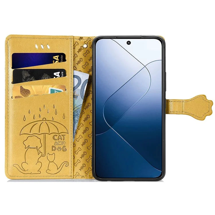 For Xiaomi 14T Case Leather Wallet Flip Phone Cover Cute Cat Dog Pattern
