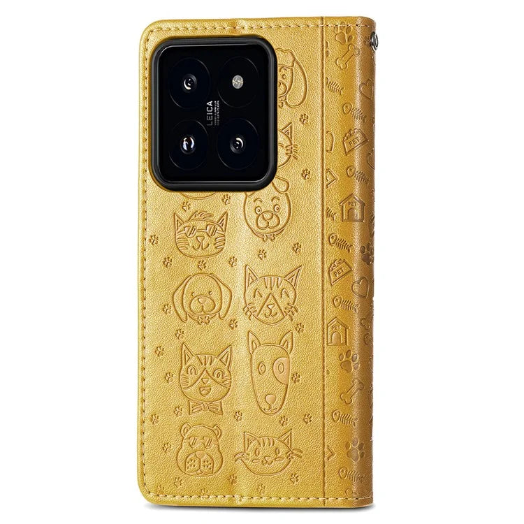 For Xiaomi 14T Case Leather Wallet Flip Phone Cover Cute Cat Dog Pattern