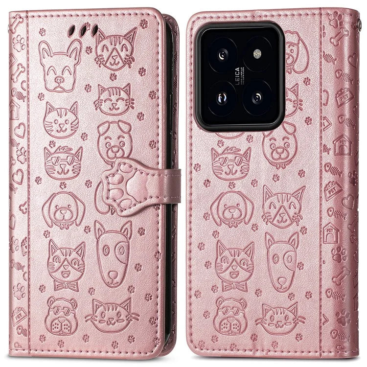 For Xiaomi 14T Case Leather Wallet Flip Phone Cover Cute Cat Dog Pattern
