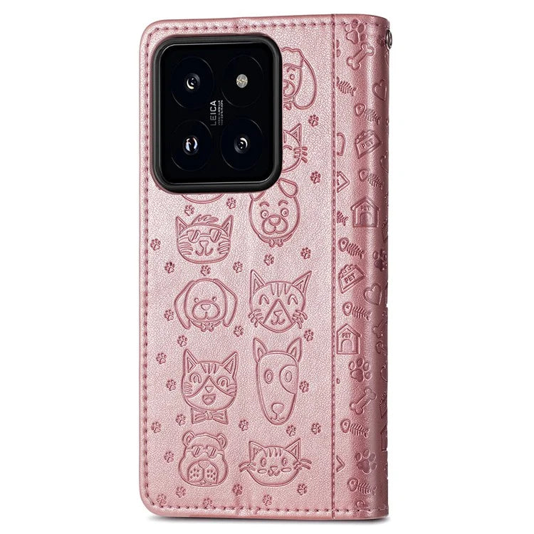 For Xiaomi 14T Case Leather Wallet Flip Phone Cover Cute Cat Dog Pattern