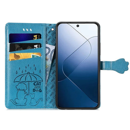 For Xiaomi 14T Case Leather Wallet Flip Phone Cover Cute Cat Dog Pattern