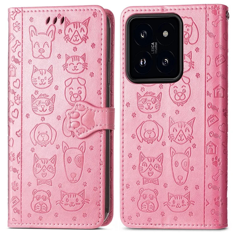For Xiaomi 14T Case Leather Wallet Flip Phone Cover Cute Cat Dog Pattern