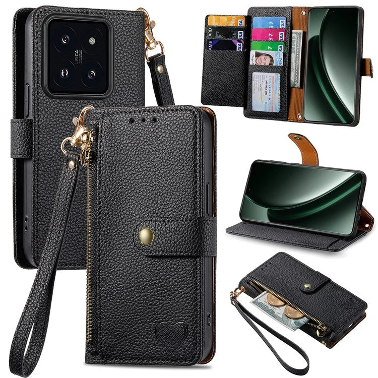 For Xiaomi 14T Case RFID Blocking Zipper Pocket Leather Wallet Phone Cover