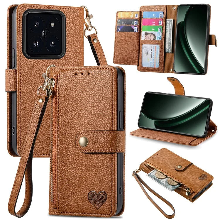 For Xiaomi 14T Case RFID Blocking Zipper Pocket Leather Wallet Phone Cover
