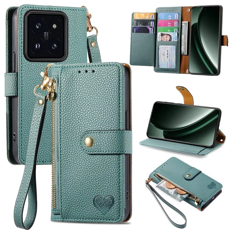 For Xiaomi 14T Case RFID Blocking Zipper Pocket Leather Wallet Phone Cover