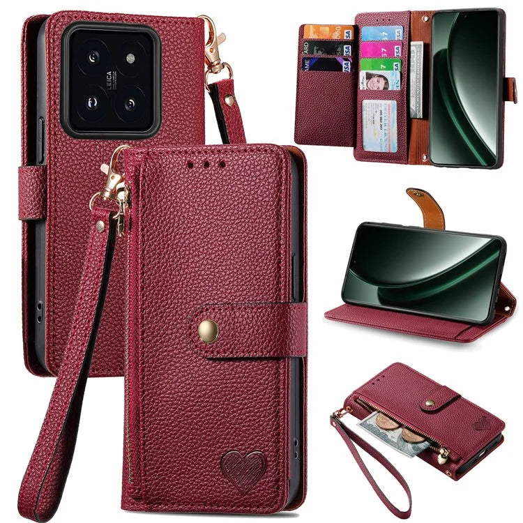 For Xiaomi 14T Case RFID Blocking Zipper Pocket Leather Wallet Phone Cover