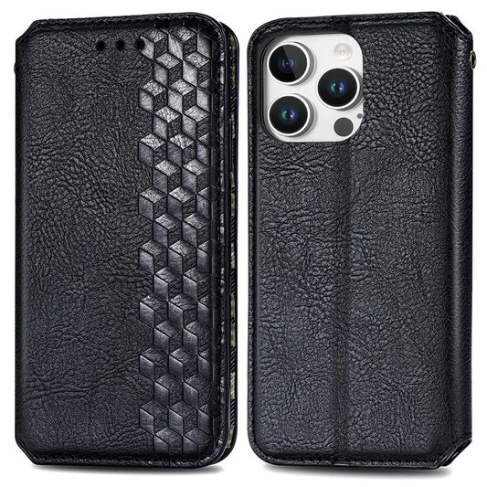 For iPhone 16 Pro Max Case Rhombus Imprint PU Leather Wallet Phone Cover