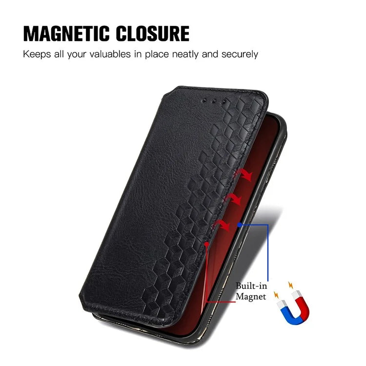 For iPhone 16 Pro Max Case Rhombus Imprint PU Leather Wallet Phone Cover