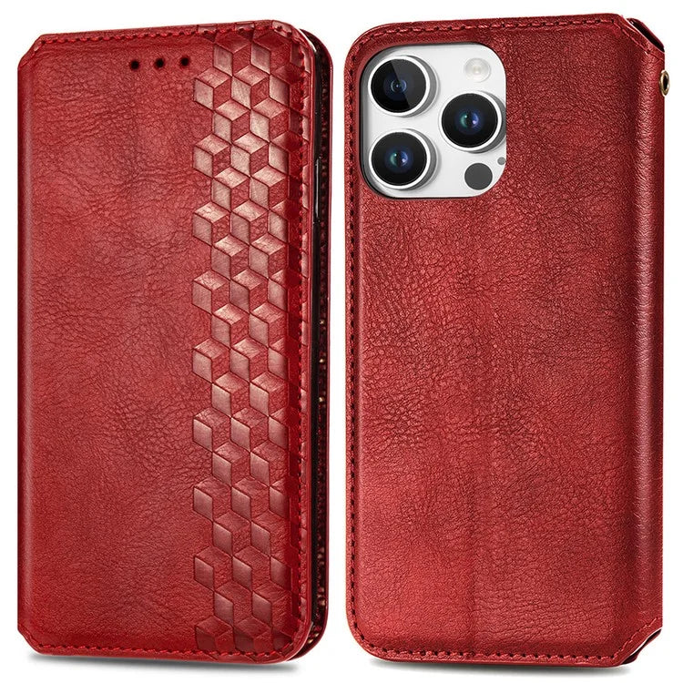 For iPhone 16 Pro Max Case Rhombus Imprint PU Leather Wallet Phone Cover