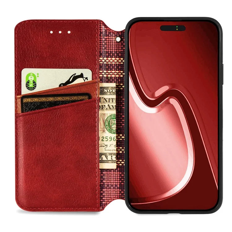 For iPhone 16 Pro Max Case Rhombus Imprint PU Leather Wallet Phone Cover